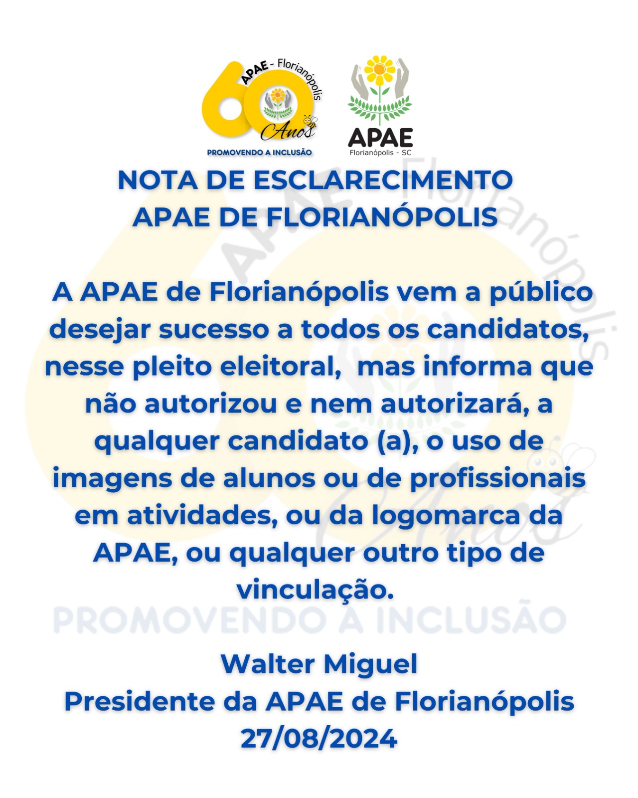 Nota de esclarecimento APAE Florianópolis