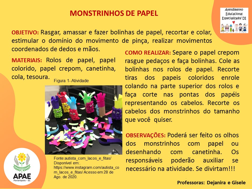 Atendimento Educacional Especializado - Monstrinhos de Papel