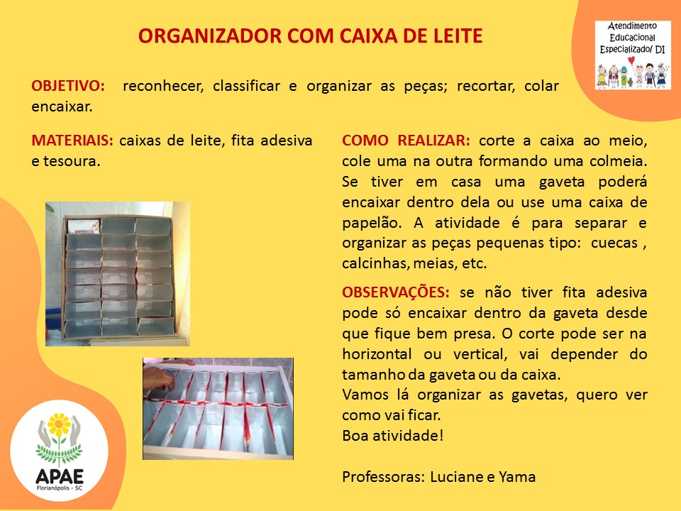 Atendimento Educacional Especializado - Organizador com Caixa de Leite