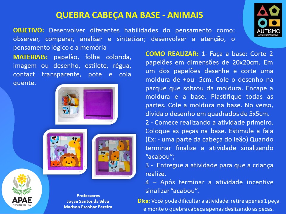 Quebra Cabeça na base (Animais) - EP2