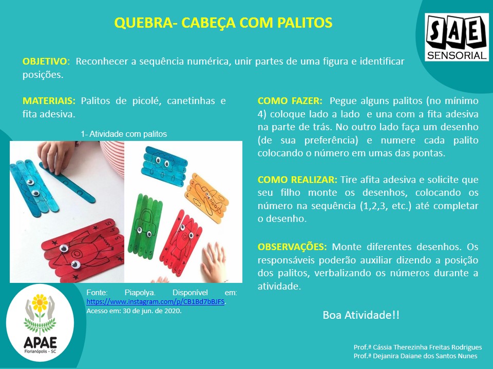 Quebra cabeça com Palitos - SAE Sensorial