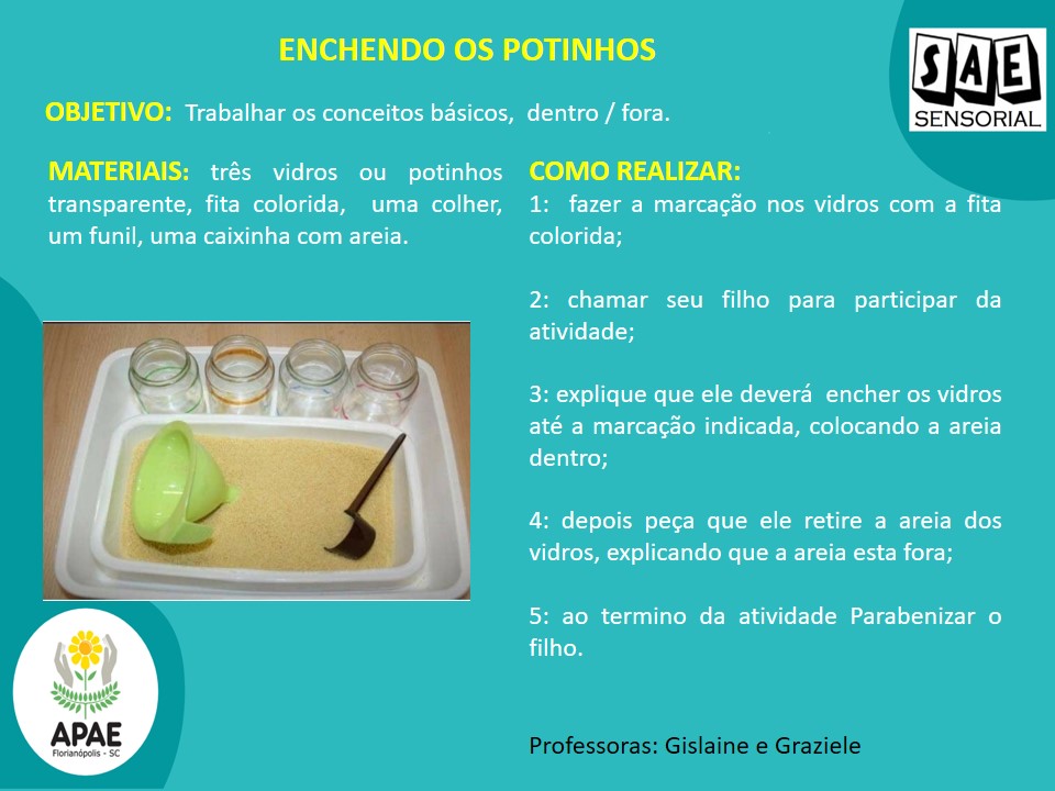 Enchendo os potinhos - SAE Sensorial