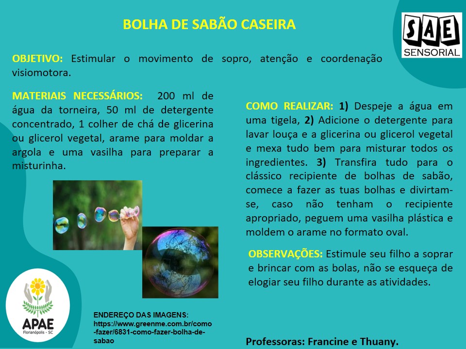 Bolha de Sabão caseira - SAE Sensorial