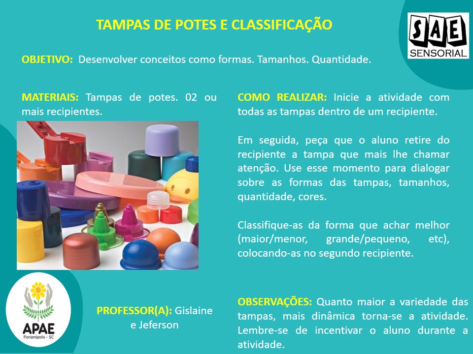  Tampas de potes e classificação - SAE Sensorial